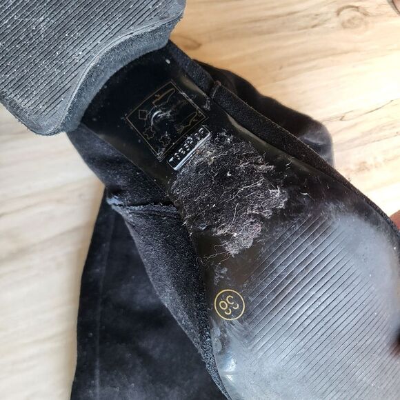 Black Suede Leather Over the Knee Block Heel Boots Sz 38 TopShop - Picture 8 of 10